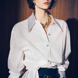 Fongt Temperament Commuting Blouse 2025 Autumn New Collar Collar Drilled Single Buckle Repair Slim Thin Shirt Female Tide