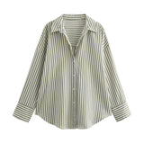 Fongt 2023 New Women's Long Sleeve Lapel Loose Striped Silk Shirt 4387036-Outfit
