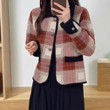 New Autumn 2024 Xiaoxiangfeng Imitation Double-Sided Tweed Jacket Women's Plaid Short Vintage Small Cardigan Jacket-Outfit