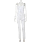 Fongt Sexy Lace Hollow Hanging Neck Top Trousers Girl 2024 Hot