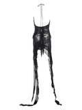 Black Mesh Fringe Ruffle Open Back Midi Dress-Outfit