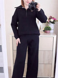 and Winter Zipper Sweaters Set Thickening Warm Knitted High Waist Women Pants Suit White Elegant Two Piece Set for
