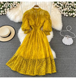 Fongt Wind Collar High-Rise Thin Foam Sleeve Lace Dress Bohemian Seaside Holiday Dress Dress