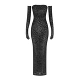STREET Newest Fashion 2022 Designer Women's Sexy Tube Strapless Perspective Leopard Emboss Velvet Glove Stretchy Long