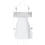 White Off-shoulder Sequin Strap Mini Dress-Outfit
