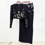 Fongt Star Fashion New Heavy Industry Diamond Nail Beads Short Top Dress Suit Two Sets