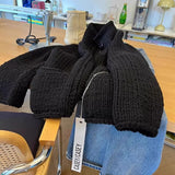 Fongt High-End Feeling Black Collar Soft Jasmine Sweater Coat Autumn And Winter New Thick Loose Knitted Shirt Top