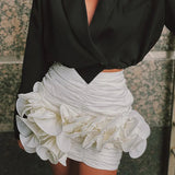 Ruched Ruffle Flower Bodycon Mini Skirt-Outfit