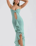 Hollow Out Ruffles Strap Midi Dress-Outfit