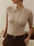 Fongt Collar Top Sleeve Summer 2025 New Tight Slime Thread Thread Top