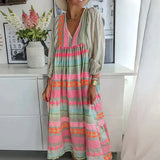 Fongt Women's New Fashion Sleeve Deep V-Neck Loose Large Size Bubble Sleeve Color Folds Casual Dress