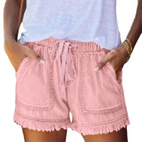Tighten The Waist Tassel Denim Shorts Woman-Outfit