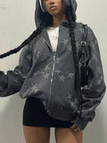 Oversized Star Print Zip Up Hoodie-Outfit