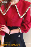 Fashion Temperament Single Breasted Long Sleeve Shirt New Summer Autumn 2023 Peter Pan Collar Women's Clothing