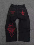 Wide-Legged Jeans Men's Fashion Black Baggy Jeans Men's Rap Jeans-Outfit