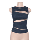 Fongt Summer 2024 New Women's Clothing Hottie Sexy Hollow Imitation Cowboy Vest Top