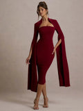 Solid Cape Bodycon Midi Dress-Outfit