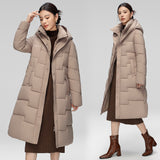 Waves Bit Seam Hooded Padded Clothes Women Winter Long Knee Cotton-Padded Clothes Thick Warm Coat-Outfit