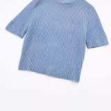 New Short-Sleeved High-Necked Jumper Slim Short-Style Knitted Sweater 2142206-Outfit