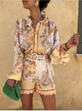 Early Spring Court Wind Lantern Sleeve Single Door Lamp Printed Shorts