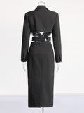 Spring 2025 New Fashion Temperament V-Neck Belt Design Single-Dlong Buckle Long Blazer