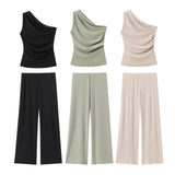 Fongt New Ribs Asymmetrical Neck Cover Stomach Sleeveless Vest Topess