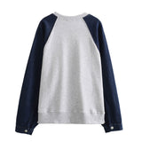 Fongt 2023 New Denim Splicing Hoodie Elastic Waist Patchwork Color Pants Suit 0085844-Outfit