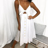 New Sexy Fashion Sling Button Back Bow Dress-Outfit