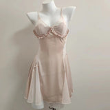 Fongt Girl Sweetheart Slip Big V-Shaped Short Skirt Summer Thin Back Slings Aja Skirt Pure Lusty Homewear