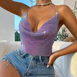 Fongt Sales 2023Wish Hot Metal Water Drill Sling Sexy Back Top Vest
