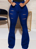 High Waist Cut Flower Ripped Trousers