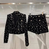 STREET Newest 2022 Designer Suit Set Women's Shimmer Star Velvet Jacket Lion Buttons Shorts Set