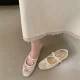 Fongt White Mesh Embroidered Flat Sole Women's New Spring And Summer Fairy Style With Skirt Gentle Style Mary Precious Shoes