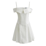 Fongt Spring New Sweet One Word Collar Sling Dress Sexy Back Chic Slim Short Dress-Outfit