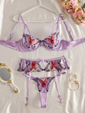 Purple Butterfly Embroidery Lingerie Set-Outfit