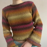 Vintage Rainbow Striped Knitted Sweaters Autumn Winter Crimping Long Sleeve Cropped Pullovers Jumpers Streetwear Chic