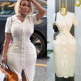 Fongt Temperament V-Neck Slim Short-Sleeved Tuxedo Niche Knitted Dress Thin