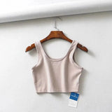 women summer crop tops sleeveless short cotton u collar knitted