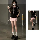 Fongt Style Fake Two Dresses Women Pink Jk Uniform Small POLO Collar Pure Hottie Short-Sleeved A