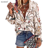Blouse V-neck Long Sleeve New Design Plus Size Chains Print Loose casual Shirts Womens 2020 Tops And Blouses blusas