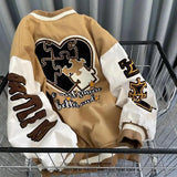 and autumn retro quilted embroidered baseball uniform jacket men and women loose tide brand street jacket couple shirt-Outfit