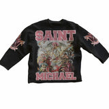 Fongt 2025 New SAINT Printed Seven-Sleeve T-Shirt Top With Casual Fashion Round-Neck Short Sleeve