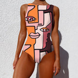 Swimsuit2025 New Conjoined Bikini Personality Abstract Print Swimsuit Women