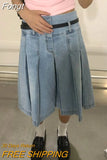 Pleated Skirt Women Girls Blue Jeans Midi Knee-length Denim Skirt A-line Long Skirt Y2k Korean Vintage