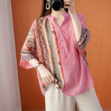 Paisley Printed Spliced Shirt Women's Clothing Loose All-match V-Neck Summer Half Sleeve Commute Casual Button Blouse-Outfit