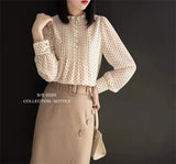 Women's Chiffon Dot Print Shirt Spring Fall Korean Loose 4xl Casual Blouses Chic Camisas Elegant Long Sleeve Pullover Tops