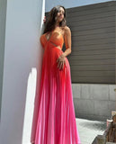 Fongt New Summer Gradient Hanging Neck Fold Fashion Dress Ladies Beach Holiday Dress