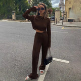 Fongt New Early Autumn 2023 Small Fragrant Wind Long-Sleeved T-Shirt Two-Piece Slim Blue Pleated Wide-Leg Pants Suit-Outfit
