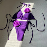 2024 European New Solid-Color Rose Drawstring Split Swimsuit