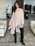 Fashion Niche Design Simple Wind Top 2025 New Temperament Long-Sleeved Lotus Leaf Side Solid Shirt